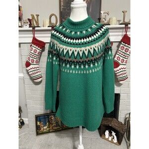 J Jill Sweater Women’s Sz Small Fair Isle Nordic Fringed Pullover Green